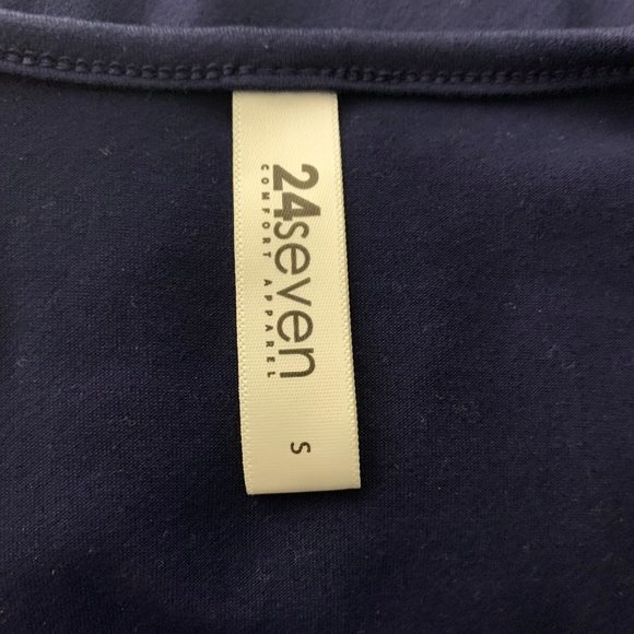 24 Seven Comfort Apparel Pleated Midi Dress S Navy Blue Short Sleeves Pockets - Picture 6 of 6